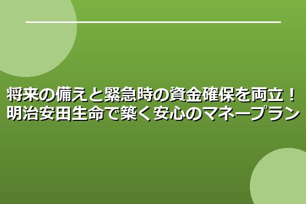 将来の備えと緊急時の資金確保を両立！明治安田生命で築く安心のマネープラン