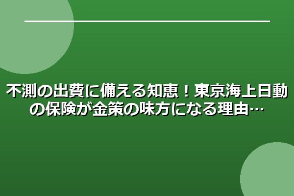 不測の出費に備える知恵！東京海上日動の保険が金策の味方になる理由